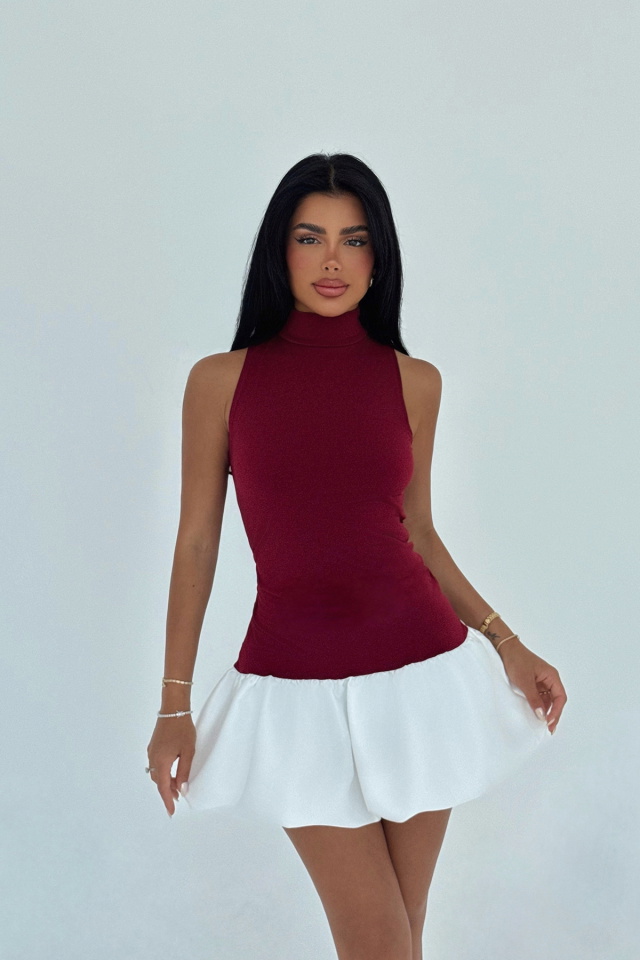Bordo Deal Mini Elbise ATE-3012 - 5