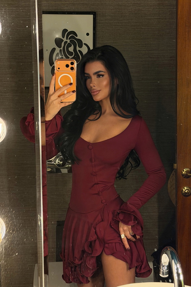 Bordo Taliah Mini Elbise ATE-4042 - 1