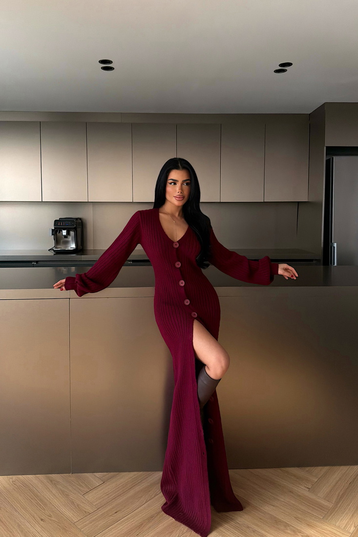 Bordo Ophelie Triko Elbise ATE-4464 - EYYO