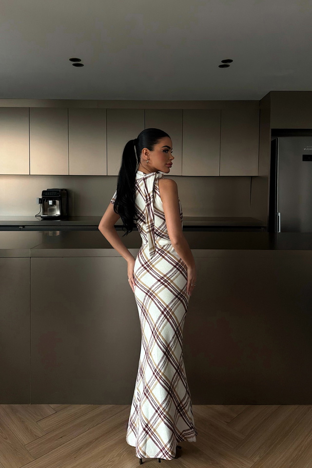 Bordo Aveline Desenli Yırtmaçlı Uzun Elbise ATE-4219 - 4