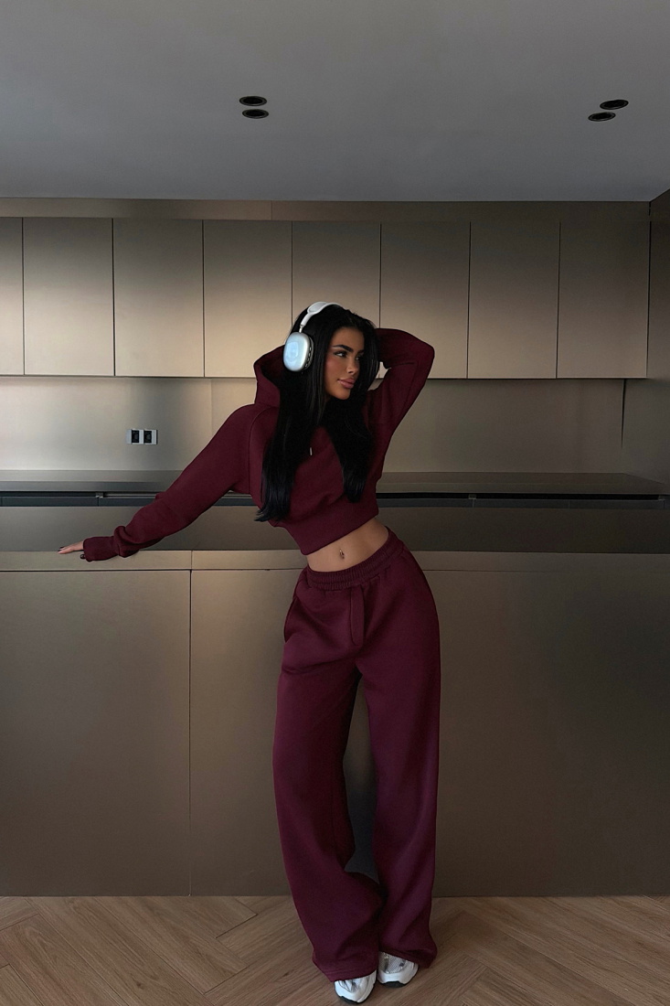 Bordo Scarf Kapşonlu Eşofman Takım ATE-3948 - EYYO