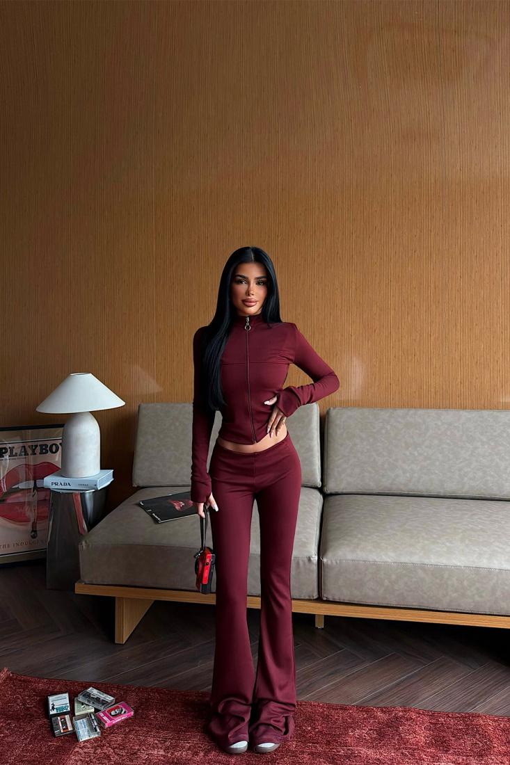 Bordo Fermuar Detay 3 Lü Takım ATE-5356 - EYYO