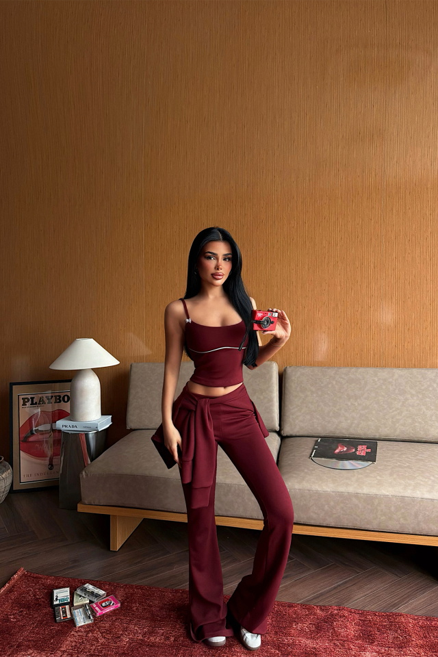 Bordo Fermuar Detay 3 Lü Takım ATE-5356 - 1