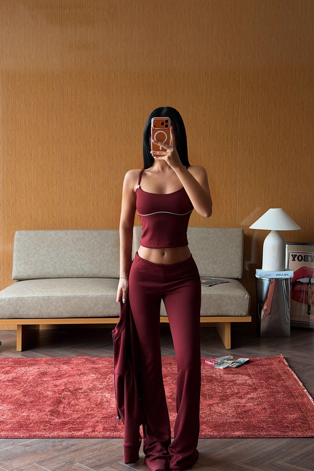 Bordo Fermuar Detay 3 Lü Takım ATE-5356 - 4