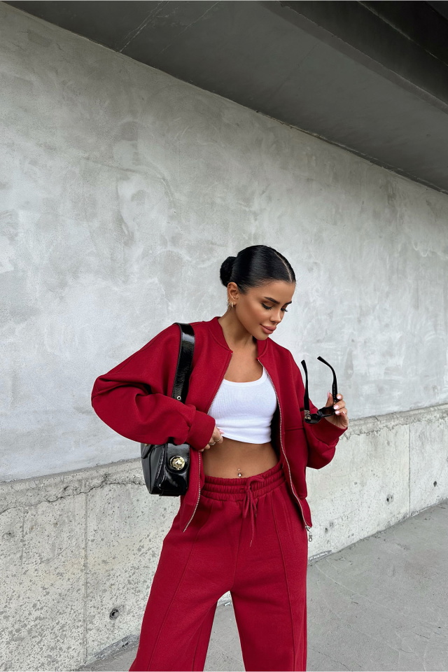 Bordo Fermuar Detay Pantolonlu Takım ATE-0581 - 3