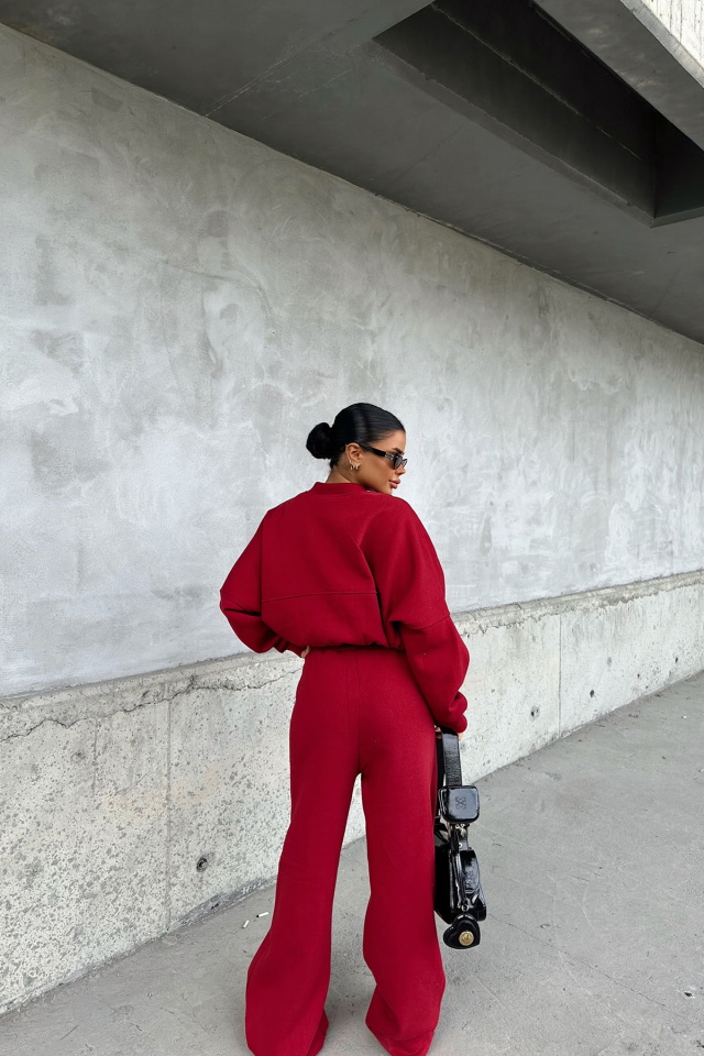 Bordo Fermuar Detay Pantolonlu Takım ATE-0581 - 5