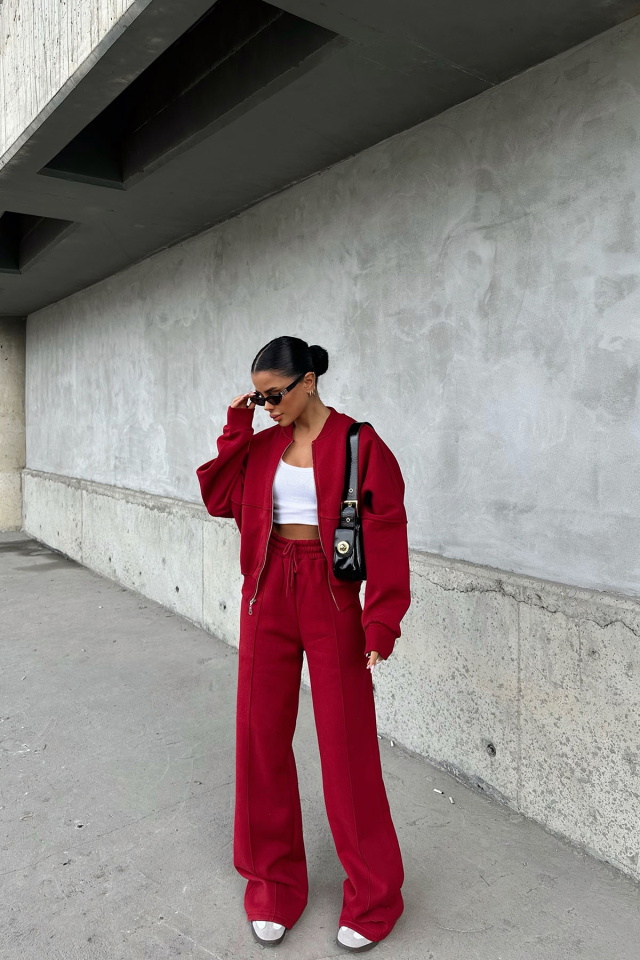 Bordo Fermuar Detay Pantolonlu Takım ATE-0581 - 4