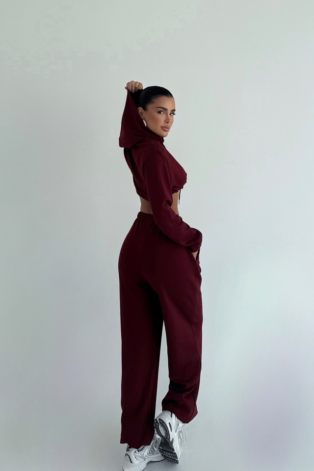 Bordo Farhi Bağlamalı Eşofman Takımı ATE-2333 - 3