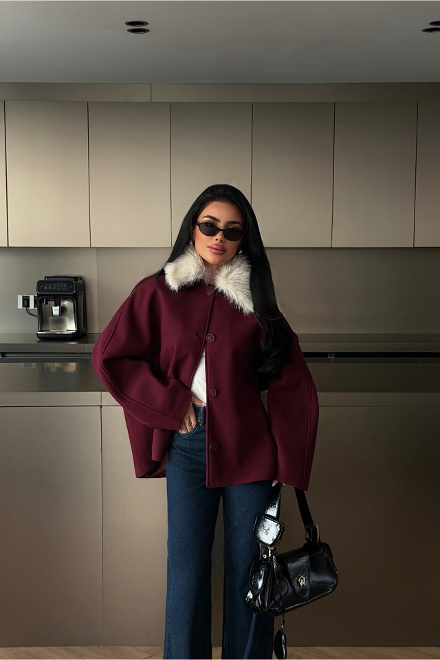 Bordo Kürk Detay Ceket ATE-4736 - 1