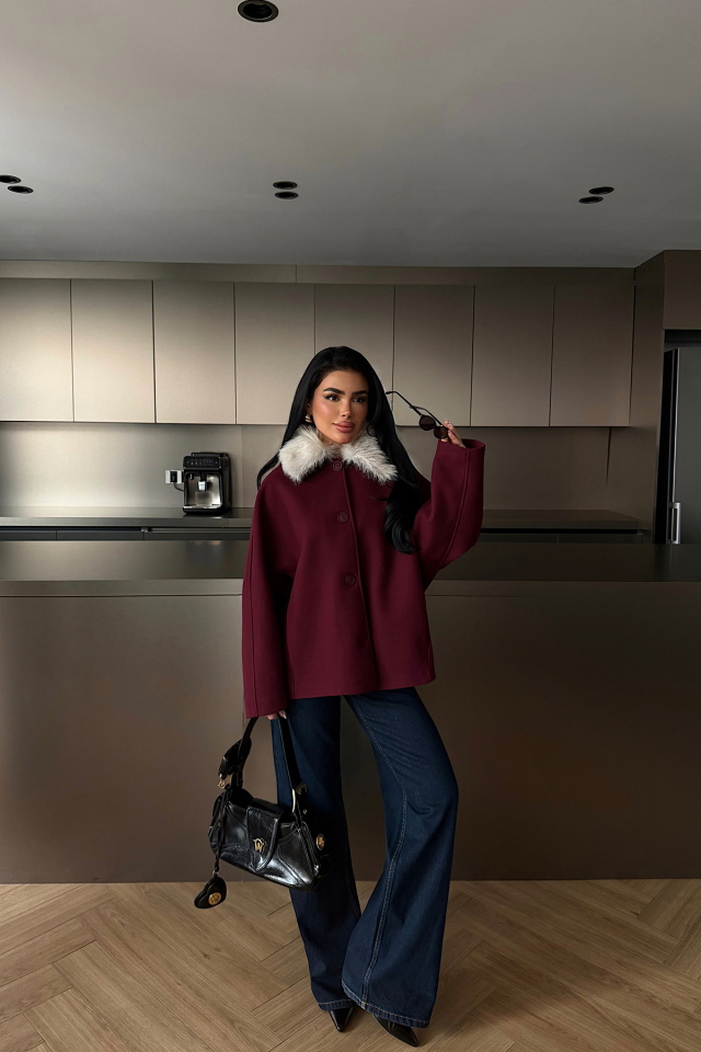 Bordo Kürk Detay Ceket ATE-4736 - 2