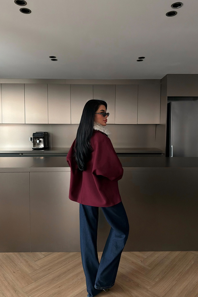 Bordo Kürk Detay Ceket ATE-4736 - 4