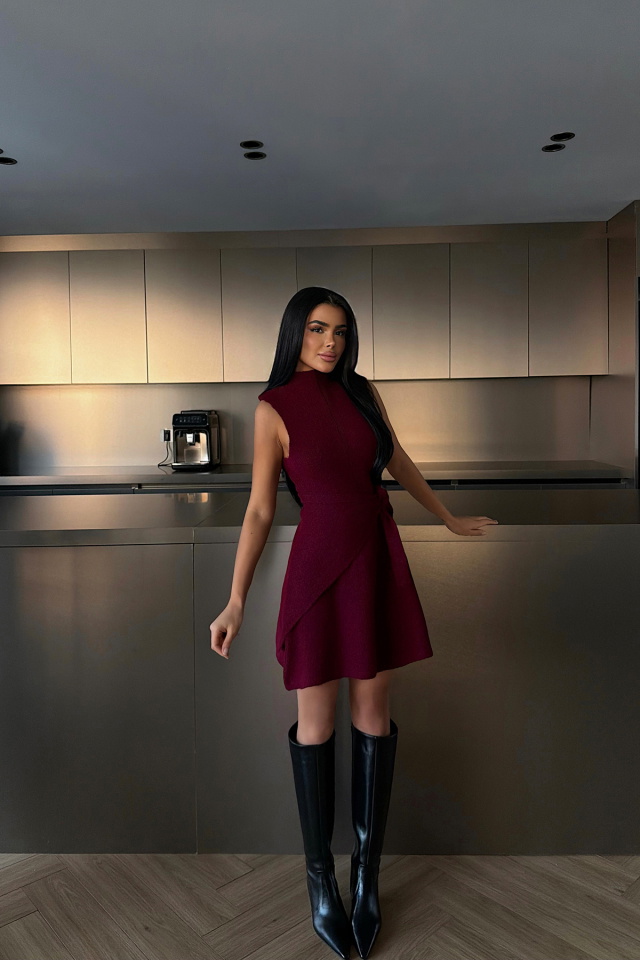 Bordo Marayla Triko Elbise