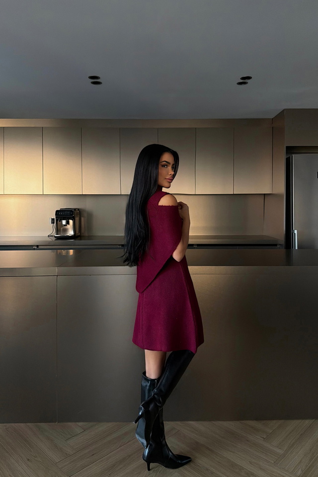 Bordo Marayla Triko Elbise