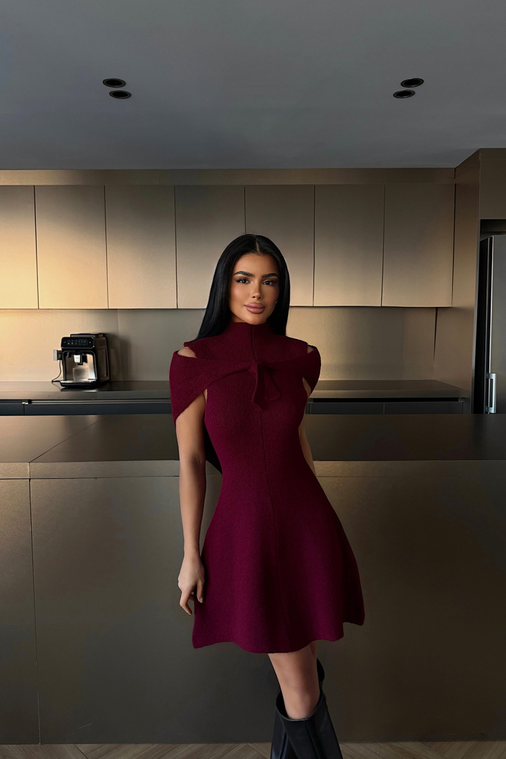 Bordo Marayla Triko Elbise ATE-4450 - EYYO