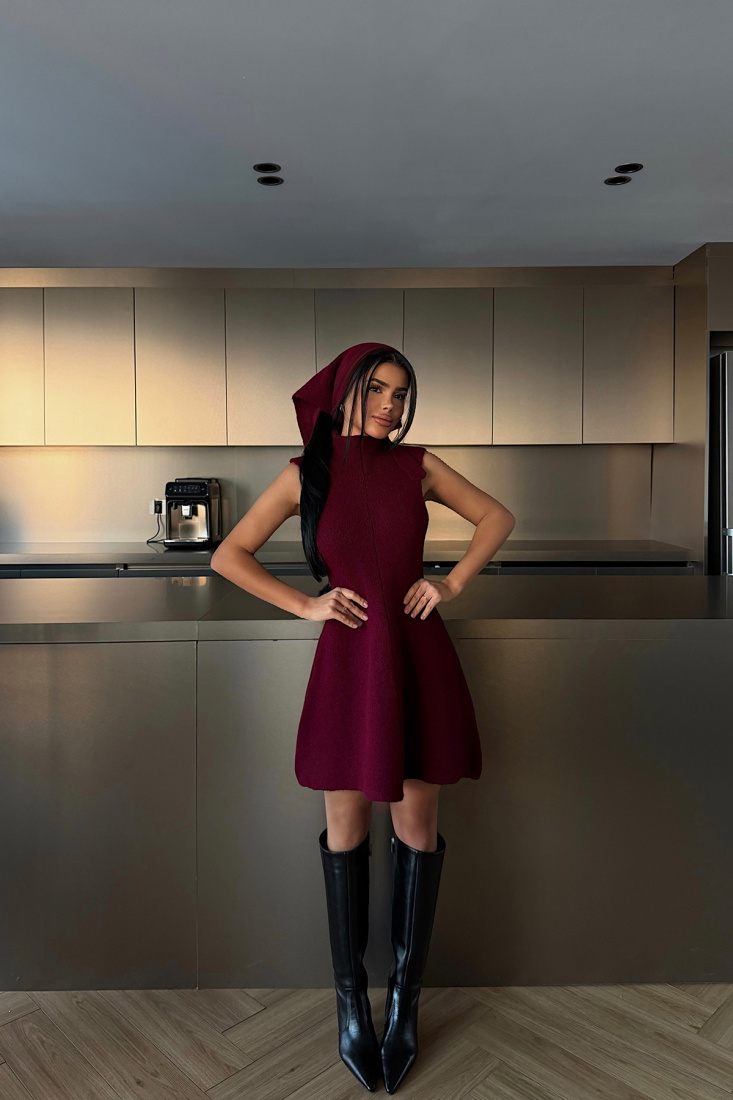 Bordo Marayla Triko Elbise ATE-4450 - EYYO