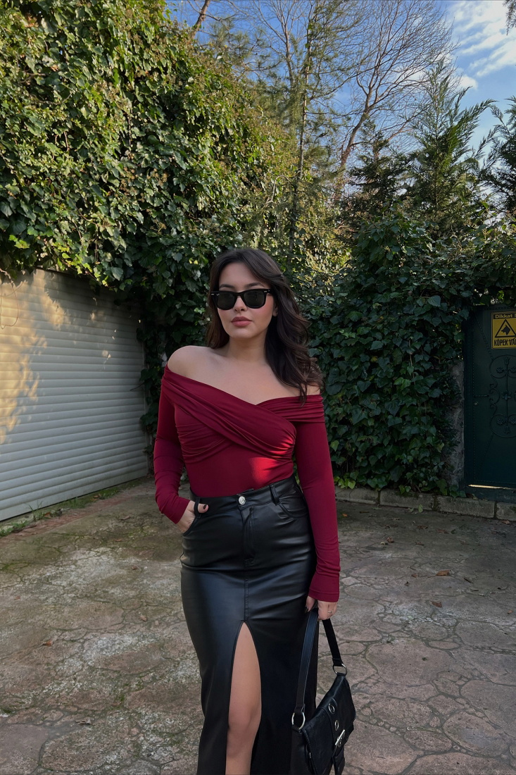 Bordo Önü Büzgülü Bodysuit ATE3213 - EYYO