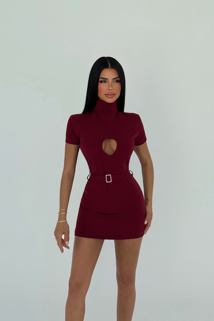 Bordo Camilo Kemerli Elbise ATE-1848 - EYYO