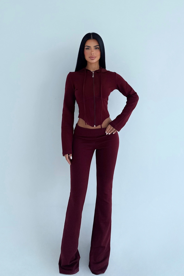 Bordo Pointelle Tracksuit Takım ATE-3535 - EYYO