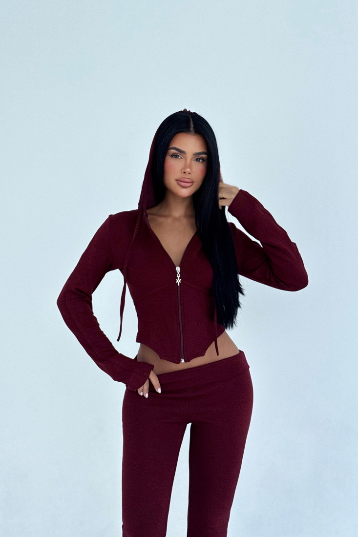 Bordo Pointelle Tracksuit Takım ATE-3535 - EYYO