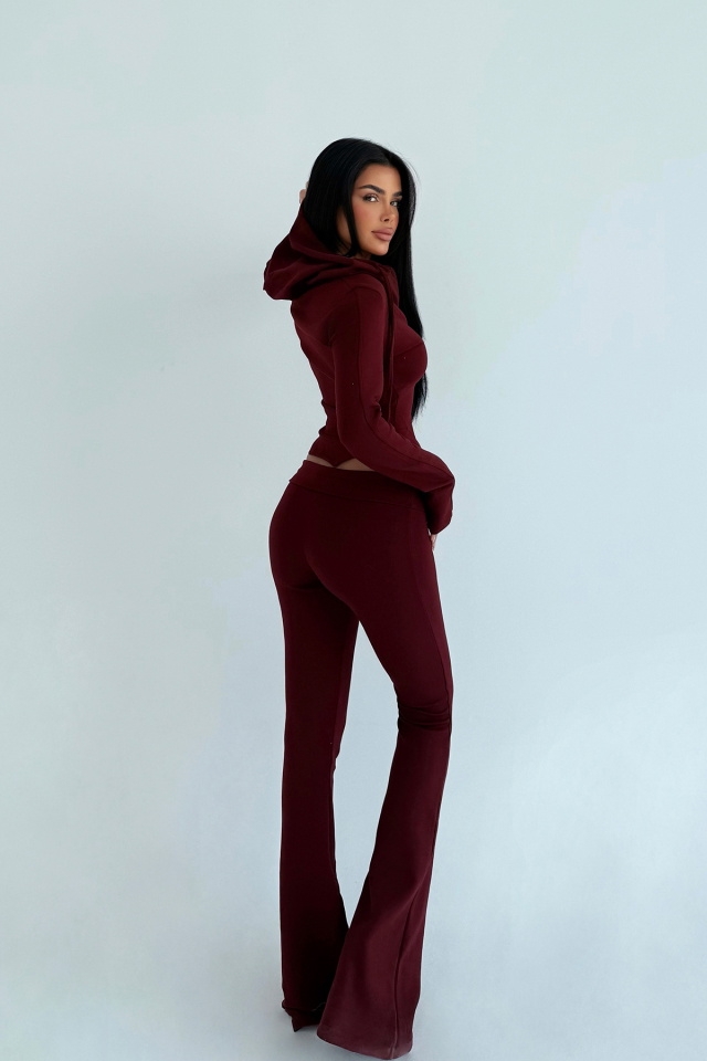 Bordo Pointelle Tracksuit Takım ATE-3535 - 3