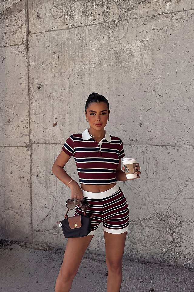 Bordo Şortlu Takım -