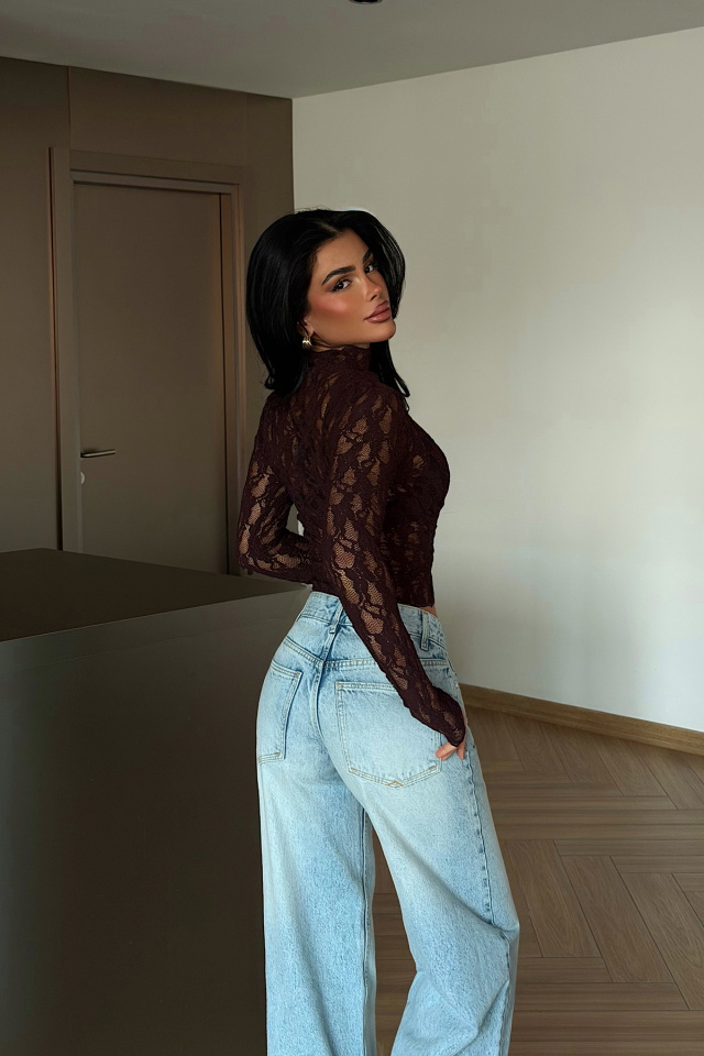 Bordo Raquel Dantel Transparan Bluz ATE-4669 - 4