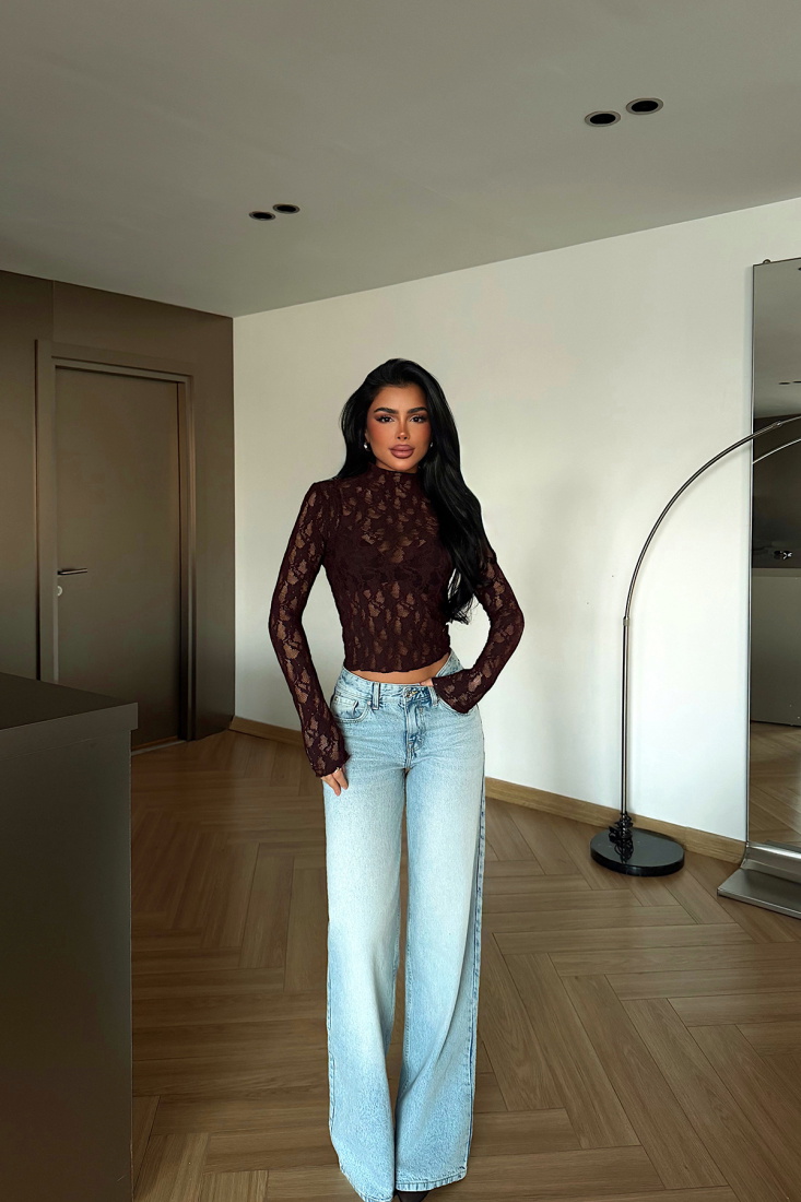Bordo Raquel Dantel Transparan Bluz ATE-4669 - EYYO