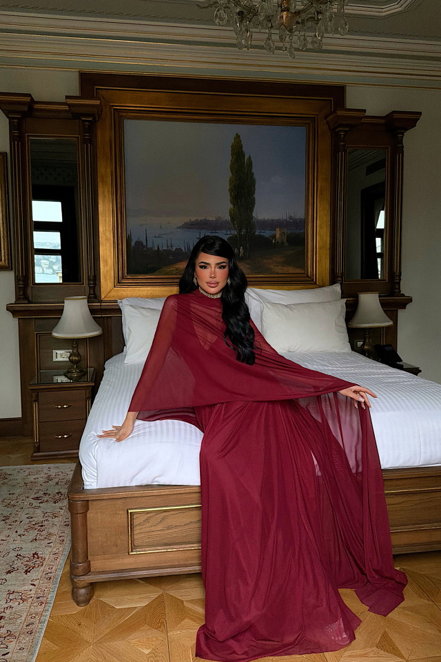 Bordo Tül Detay Elbise ATE-4791 - 3