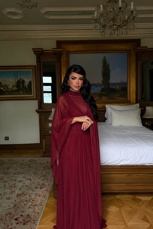 Bordo Tül Detay Elbise ATE-4791 - 4