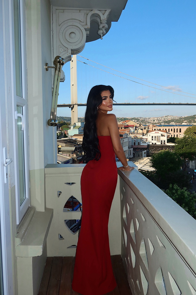 Bordo Orson Uzun Yırtmaçlı Abiye ATE-3571 - 5