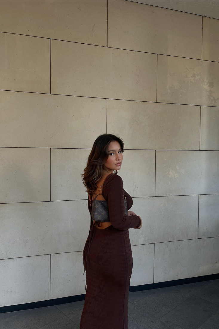 Brown Back Laced Detail Dress ATE1914 - EYYO ATELIER