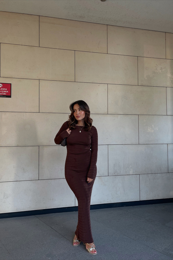 Brown Back Laced Detail Dress ATE1914 - EYYO ATELIER