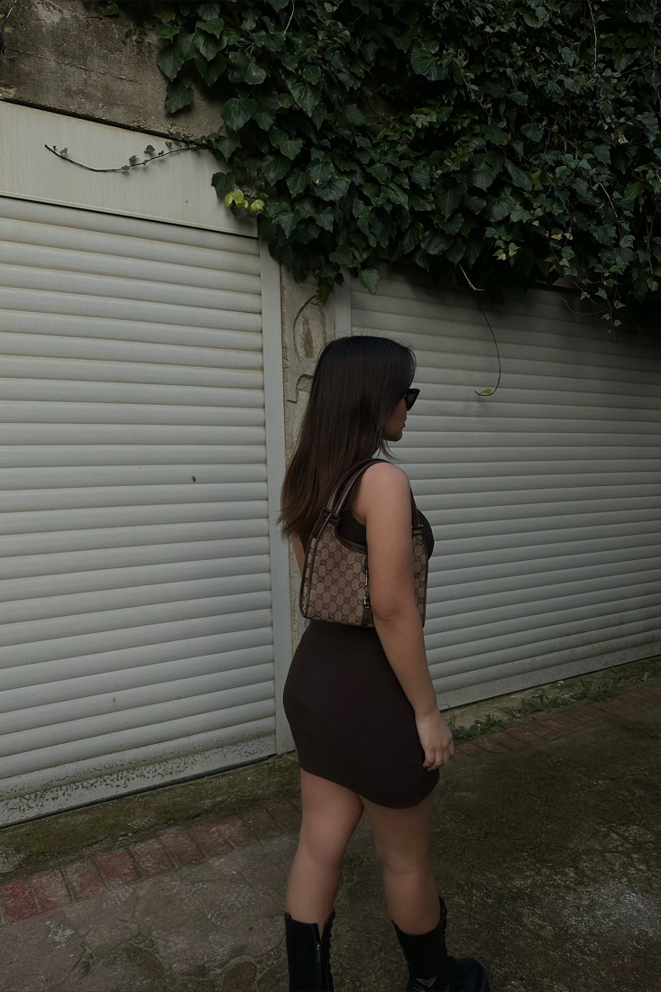 Brown Basic Mini Dress ATE4394 - EYYO