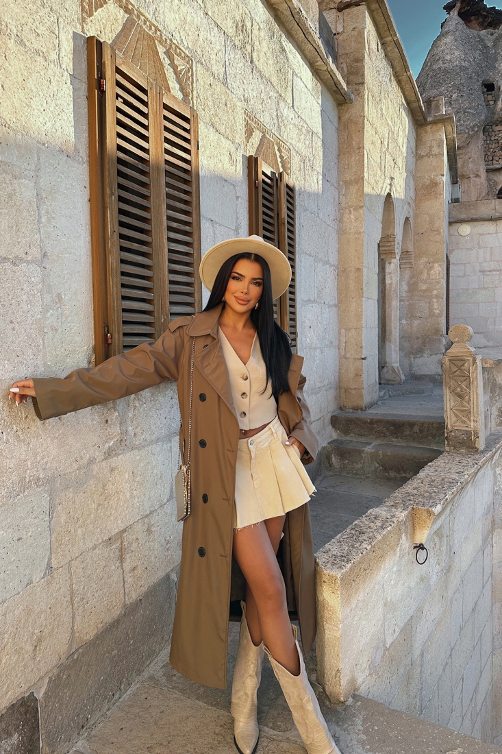 Brown Belt Sleeve Trenchcoat ATE2442 - EYYO