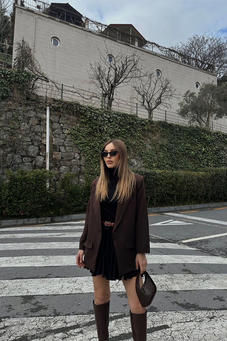 Brown Double Breasted Collar Jacket ATE4783 - EYYO