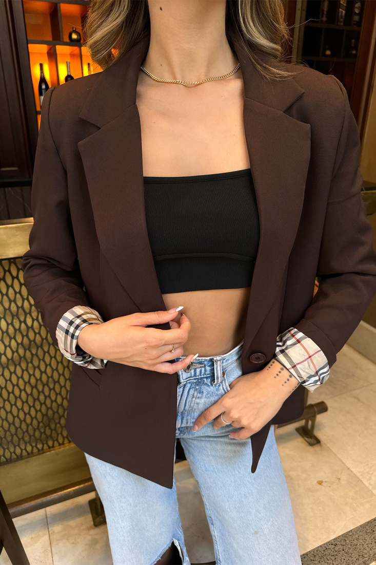 Brown Double Breasted Collar Jacket ATE6535 - EYYO