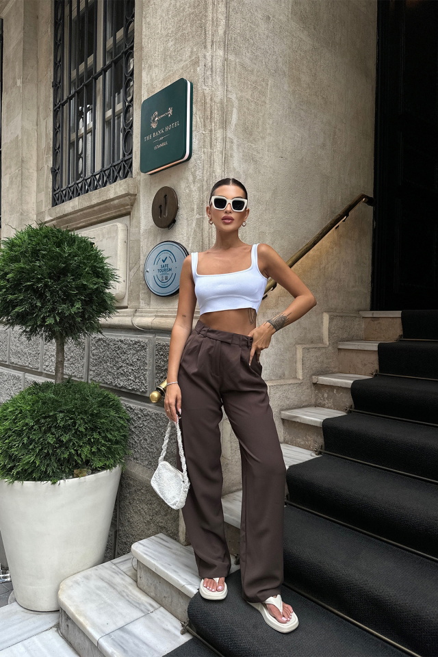 Brown High Waist Pants ATE7115 - 4