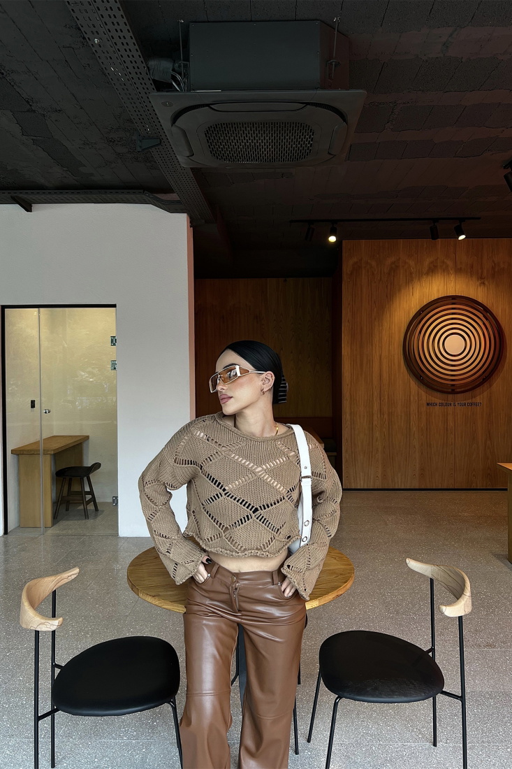 Brown Knitting Sweater ATE4349 - EYYO