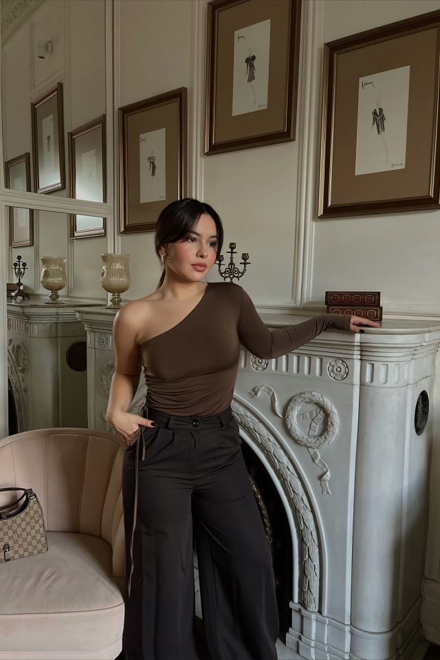 Brown Laced Single Sleeve Bodysuit ATE2981 