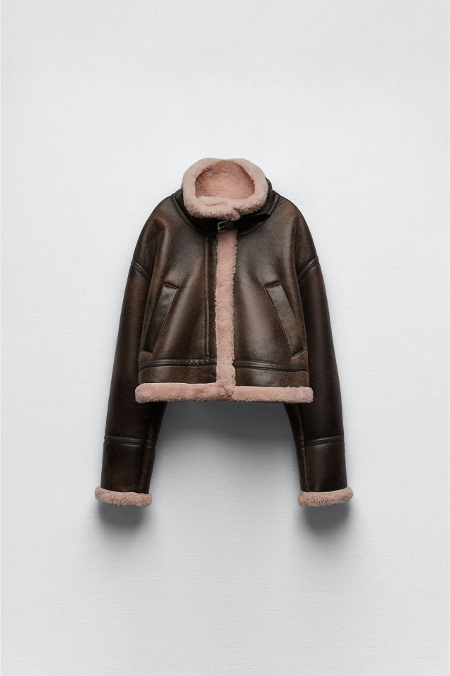 Brown Leather Wool Coat ATE2644 - 5