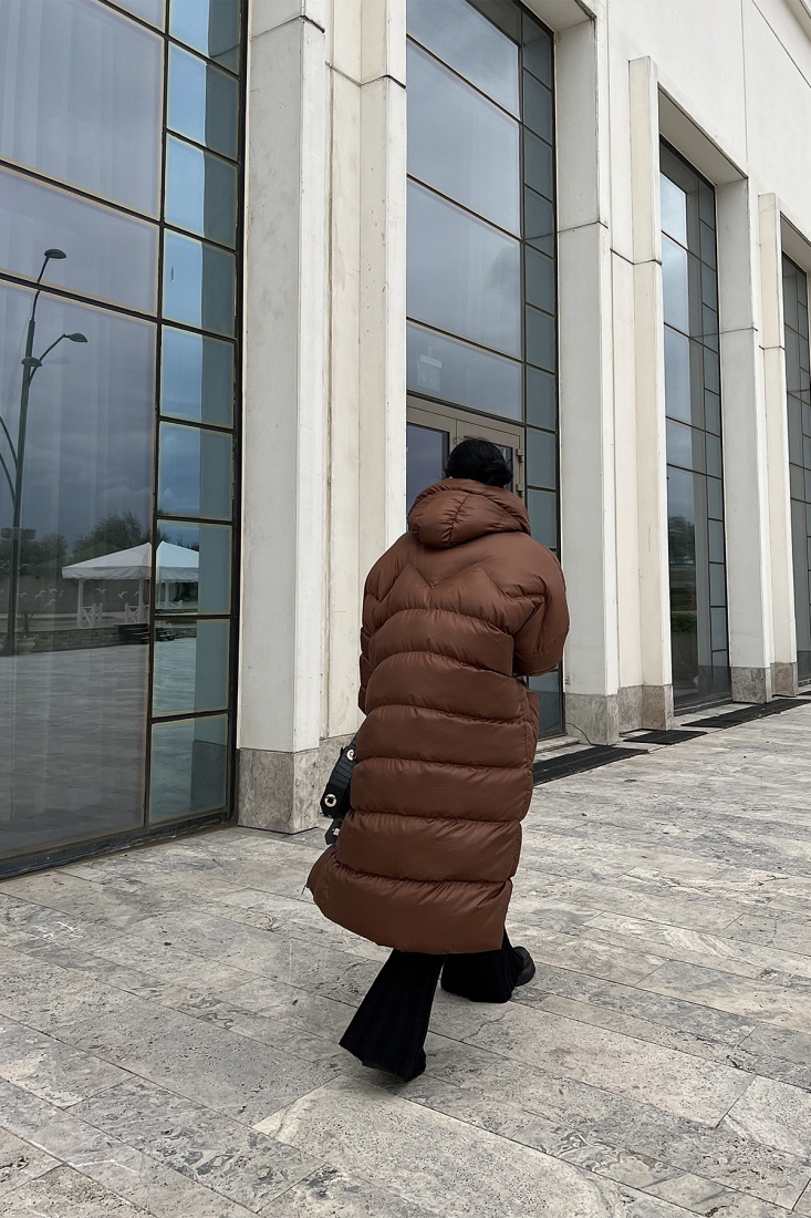 Brown Long Puffer Coat ATE2131 - HALİS