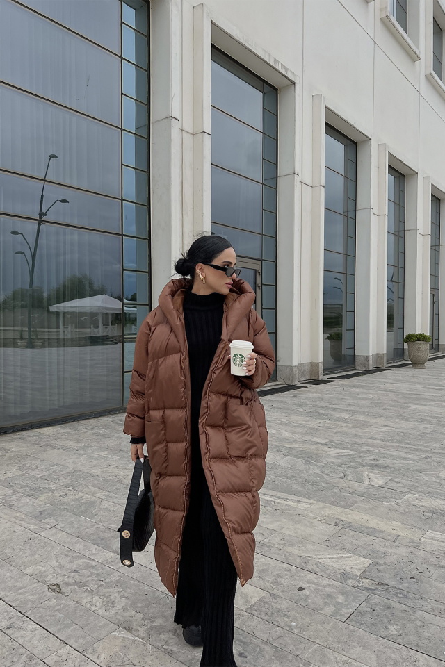 Brown Long Puffer Coat ATE2131 - 2