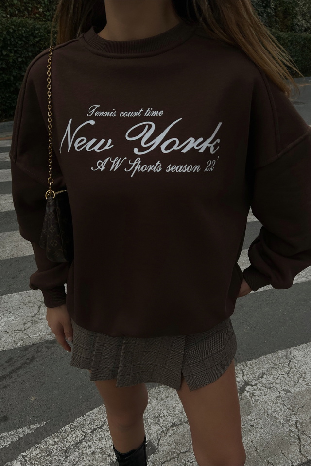 Brown New York Printed Sweat ATE2596 - 2
