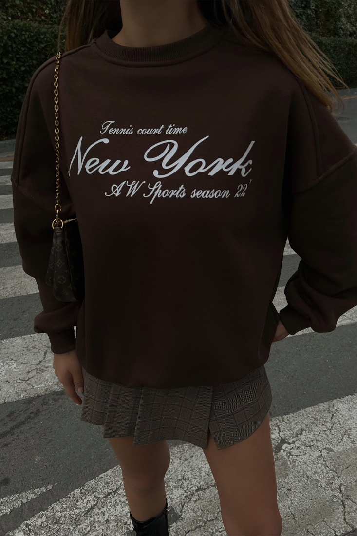 Brown New York Printed Sweat ATE2596 - EYYO
