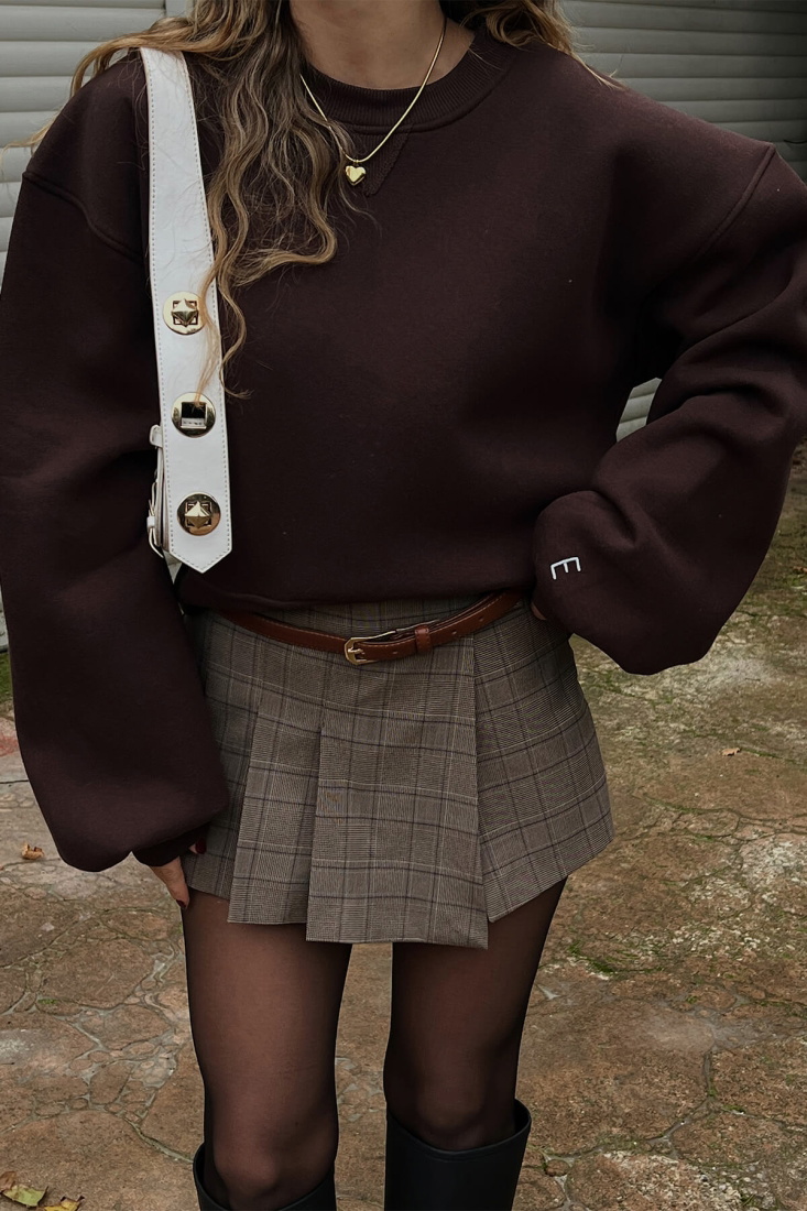 Brown Oversize Basic Sweat ATE3118 - EYYO