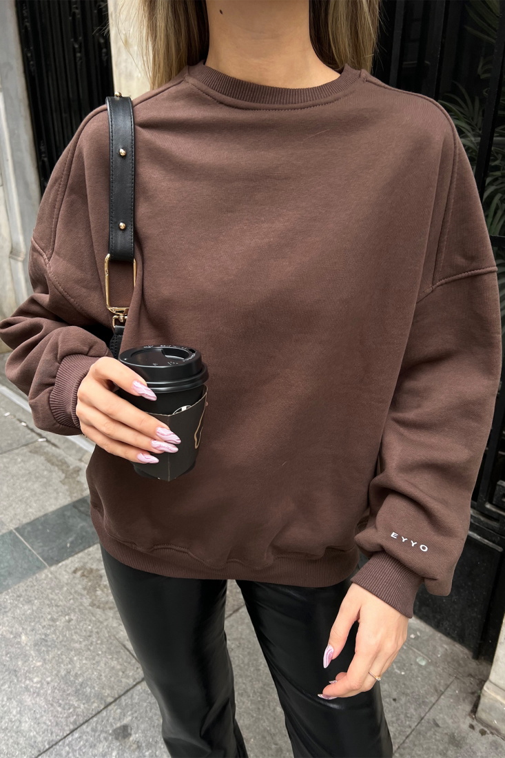 Brown Oversize Basic Sweat ATE4250 - EYYO