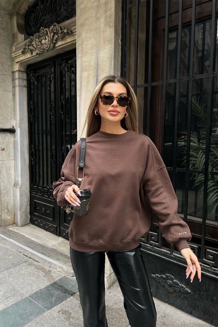Brown Oversize Basic Sweat ATE4250 - EYYO
