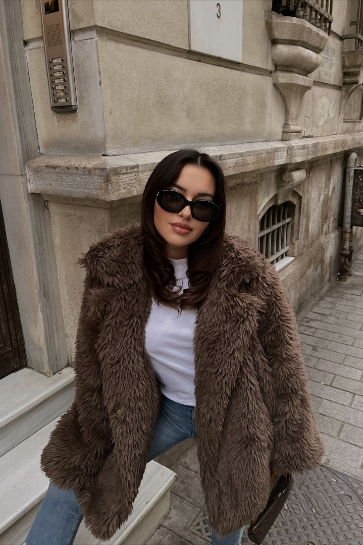 Brown Plush Coat ATE2791 - EYYO