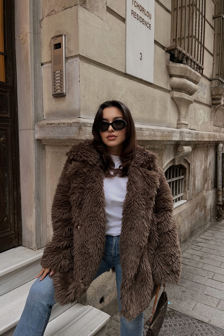 Brown Plush Coat ATE2791 - EYYO