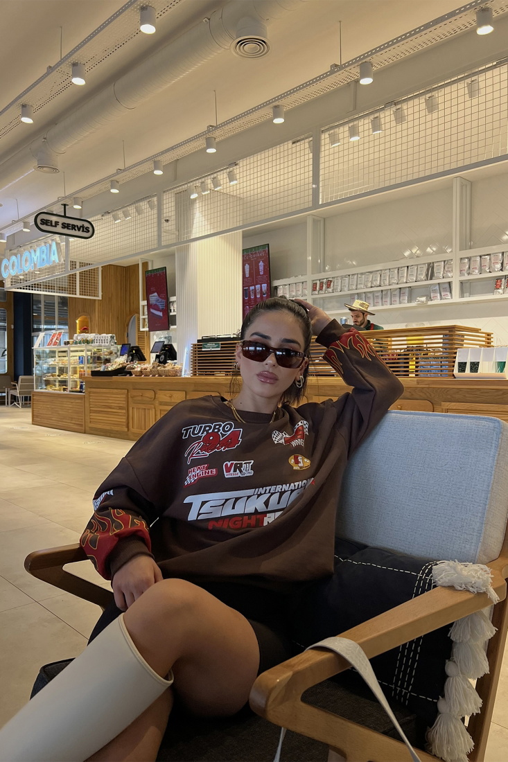 Brown Racing Printed Sweatshirt ATE2951 - EYYO